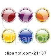 Collection Of Red Purple Orange Yellow Blue And Green Internet Buttons With Bright Light Rays