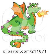 Royalty Free RF Clipart Illustration Of A Green Fire Breathing Dragon With Orange Wings