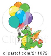 Poster, Art Print Of Happy Dragon Holding A Bundle Of Party Balloons