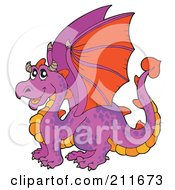 Royalty Free RF Clipart Illustration Of A Purple And Orange Dragon With Red Wings