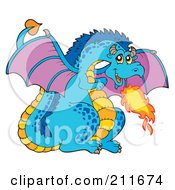 Poster, Art Print Of Blue And Orange Dragon With Purple Wings Breathing Fire
