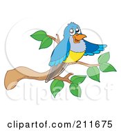 Royalty Free RF Clipart Illustration Of A Friendly Bird Perched In A Branch