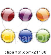 Collection Of Green Blue Yellow Orange Purple And Red Circular Web Buttons On A White Background