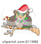 Owl With A Santa Hat Scarf And Candy Cane