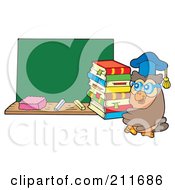 Poster, Art Print Of Owl Teacher Carrying Books By A Chalk Board
