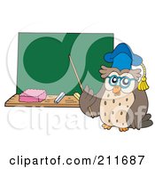 Poster, Art Print Of Owl Teacher With A Pointer Stick Near A Chalk Board