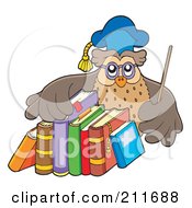 Royalty Free RF Clipart Illustration Of An Owl Teacher With A Row Of Books