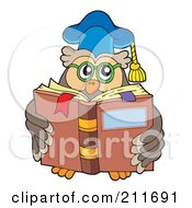 Royalty Free RF Clipart Illustration Of An Owl Teacher Reading A Text Book