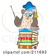 Poster, Art Print Of Owl Teacher On A Stack Of Books With A Pointer Stick