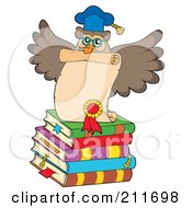 Poster, Art Print Of Owl Teacher On A Stack Of Books With A Diploma
