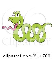 Royalty Free RF Clipart Illustration Of A Green Snake With Fangs And A Long Pink Tongue by visekart