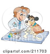 Royalty Free RF Clipart Illustration Of A Friendly Male Veterinarian Assisting A Dog With A Hurt Paw by visekart