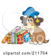 Poster, Art Print Of Dog Teacher Holding A Diploma And Sitting By A Stack Of Books
