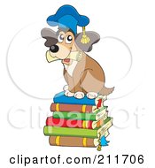 Poster, Art Print Of Dog Teacher Holding A Diploma And Sitting On A Stack Of Books