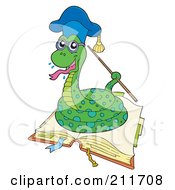 Royalty Free RF Clipart Illustration Of A Snake Professor On An Open Book