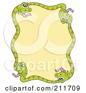 Poster, Art Print Of Four Green Snakes Making A Border Around Yellow
