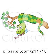 Royalty Free RF Clipart Illustration Of A Green Snake Entwined Around A Tree Branch