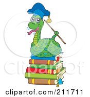Royalty Free RF Clipart Illustration Of A Snake Professor On A Stack Of Books