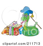 Royalty Free RF Clipart Illustration Of A Snake Professor By A Stack Of Books