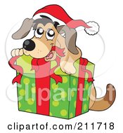 Royalty Free RF Clipart Illustration Of A Christmas Dog Opening A Gift