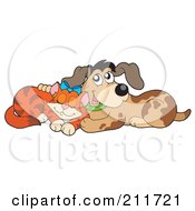 Marmalade Cat And Dog Cuddling