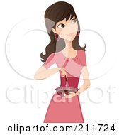 Royalty Free RF Clipart Illustration Of A Pretty Brunette Woman Mixing Ingredients In A Bowl by Melisende Vector