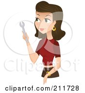 Poster, Art Print Of Pretty Brunette Woman Holding A Wrench