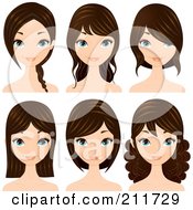 Digital Collage Of A Pretty Blue Eyed Brunette Woman With Different Hair Styles