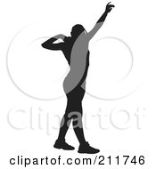 Royalty Free RF Clipart Illustration Of A Black Silhouetted Shotput Female Holding A Ball At Her Shoulder by Paulo Resende
