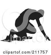 Royalty Free RF Clipart Illustration Of A Black Silhouetted Man On The Start Line Of A Track