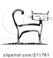Royalty Free RF Clipart Illustration Of A Black And White Wood Cut Styled Cat Standing by xunantunich #COLLC211761-0119