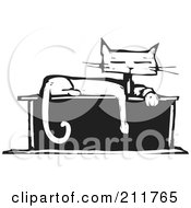 Poster, Art Print Of Black And White Wood Cut Styled Cat Sitting On A Box