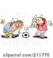 Toon Guy Grabbing Himself After Being Hit In A Sensitive Spot With A Soccer Ball