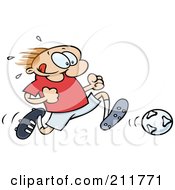 Toon Guy Sweating And Running After A Soccer Ball