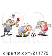 Mad Ref Holding Up A Card While A Toon Guy Grabs Himself After Being Hit In A Sensitive Spot With A Soccer Ball