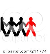 Row Of Connected Black And Red Paper People