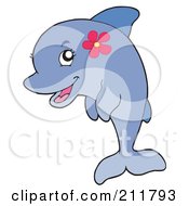 Royalty Free RF Clipart Illustration Of A Cute Female Dolphin With A Flower