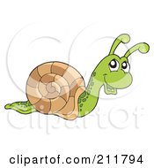 Poster, Art Print Of Happy Green And Brown Snail