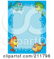 Poster, Art Print Of Bubble And Fish Border Around Blue