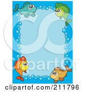 Royalty Free RF Clipart Illustration Of A Bubble And Fish Border Around Blue