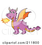 Poster, Art Print Of Purple Fire Breathing Dragon With Orange Wings