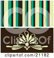 Retro Background Of Yellow Green And Black Stipes Over A Floral Design