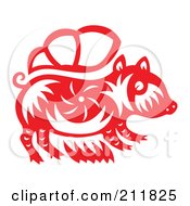 Poster, Art Print Of Red And White Papercut Styled Boar