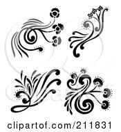 Poster, Art Print Of Digital Collage Of Four Black And White Decorative Floral Design Elements