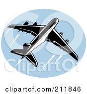 Royalty Free RF Clipart Illustration Of A Flying Airliner Logo by patrimonio