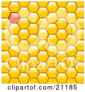 Poster, Art Print Of Yellow Honeycomb Background With One Red Filled Space