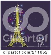 Poster, Art Print Of Stick Man Watching The Eiffel Tower At Night