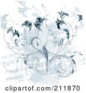 Poster, Art Print Of Grungy Blue Floral Background With Smears On White