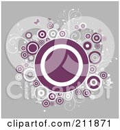 Royalty Free RF Clipart Illustration Of A Purple And White Floral Circle With Butterflies Over Gray