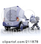 Poster, Art Print Of 3d Silver Robot Loading 3d Metal Boxes Into A Delivery Truck
